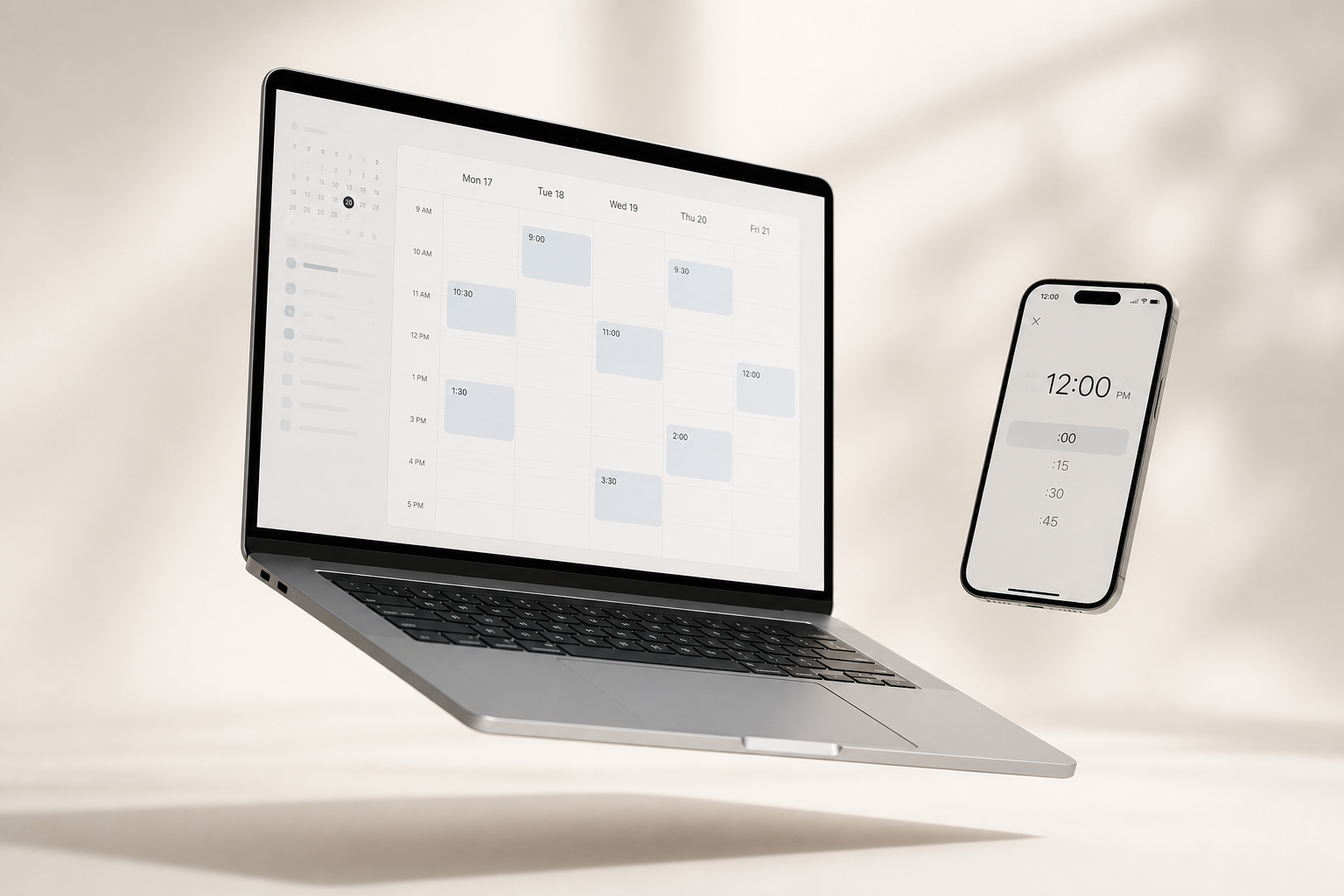 Notebook com dashboard i.ALQM e celular com agenda compartilhável